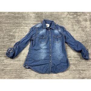 YMI Top Womens Medium Blue Denim Pearl Snap Longsleeve 100%‎ Cotton
